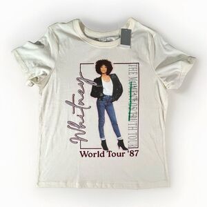 Whitney‎ Houston Graphic T-Shirt Womens Medium Cream 1987 World Tour Concert Tee